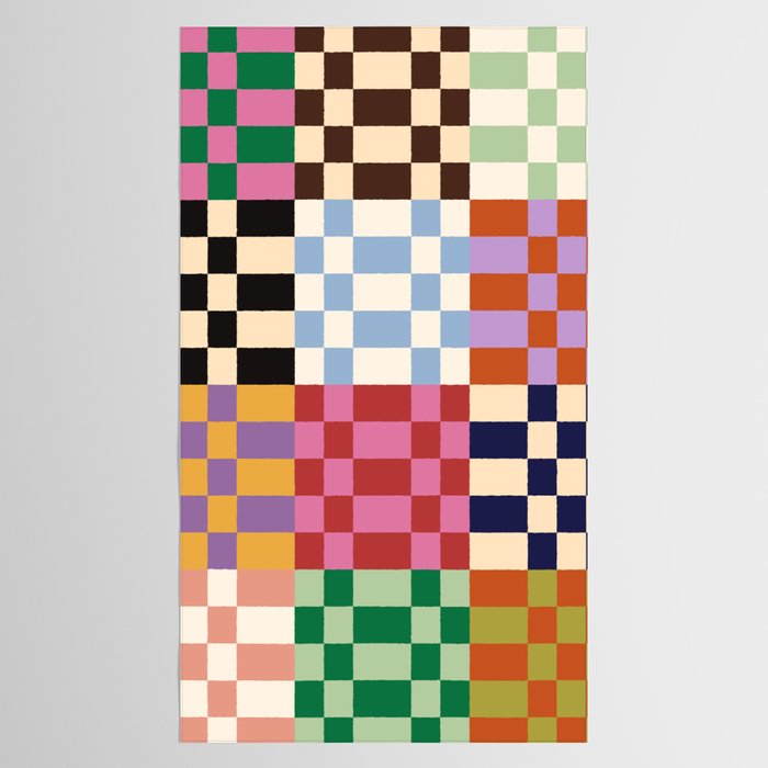 Retro 70s Colorful Patchwork Checkerboard Tablecloth Gallery Image 2