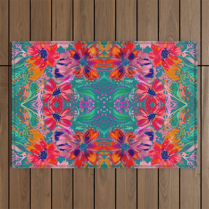 EttaVee Watercolor Florals Outdoor Rug Gallery Image 1