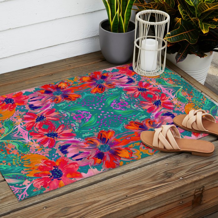 EttaVee Watercolor Florals Outdoor Rug Gallery Image 2