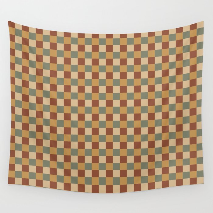 Checkered Multicolor Pattern V Earthy Western Wall Tapestry Gallery Image 4