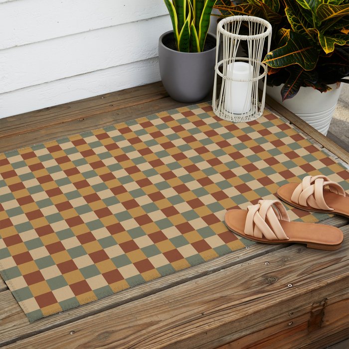 Checkered Multicolor Pattern V Earthy Western Outdoor Rug Gallery Image 2