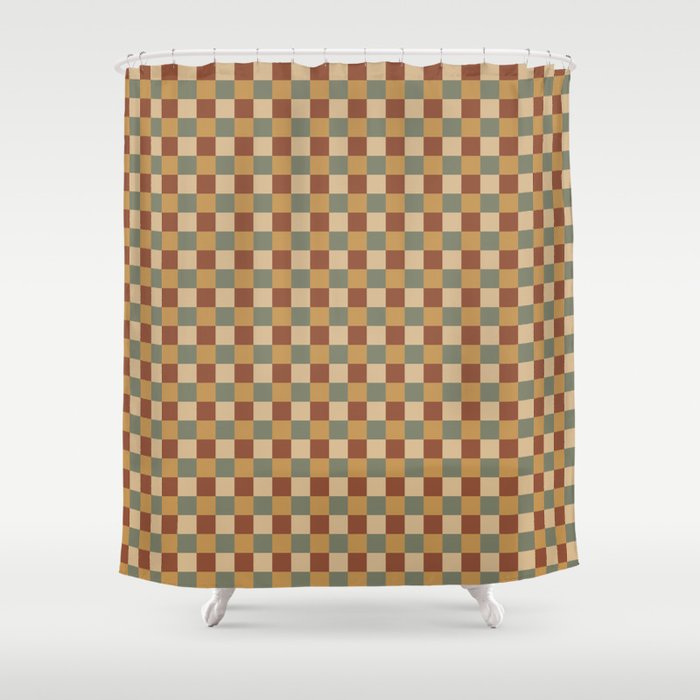 Checkered Multicolor Pattern V Earthy Western Shower Curtain Gallery Image 1