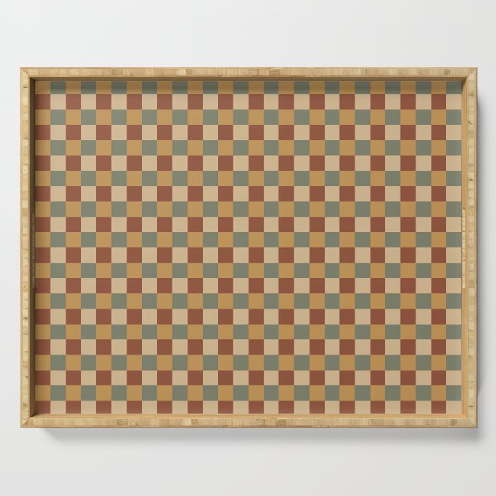Checkered Multicolor Pattern V Earthy Western Serving Tray Gallery Image 1