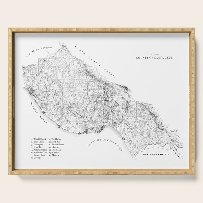 Santa Cruz Surf Map Black and White Serving Tray Gallery Image 1