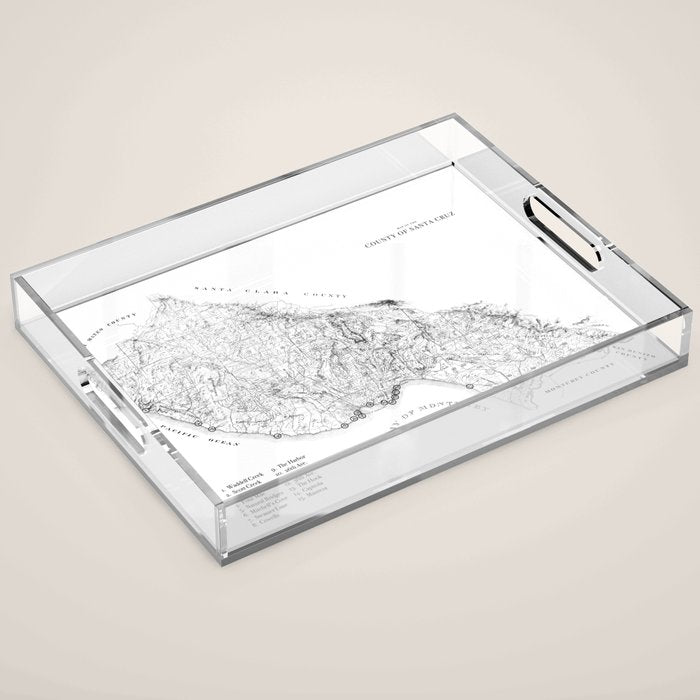 Santa Cruz Surf Map Black and White Acrylic Tray Gallery Image 1