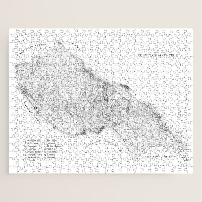 Santa Cruz Surf Map Black and White Jigsaw Puzzle Gallery Image 1