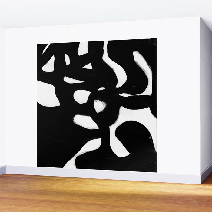 Maze Black & White Minimalist Abstract Mid century Ink Art Dark Brush Strokes Wall Mural Gallery Image 2