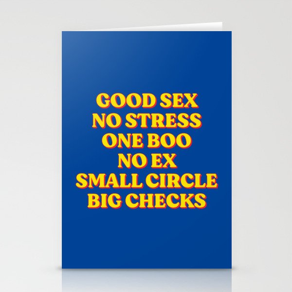 Good Sex, No Stress, One Boo, No Ex, Small Circle, Big Checks Stationery Card Gallery Image 2