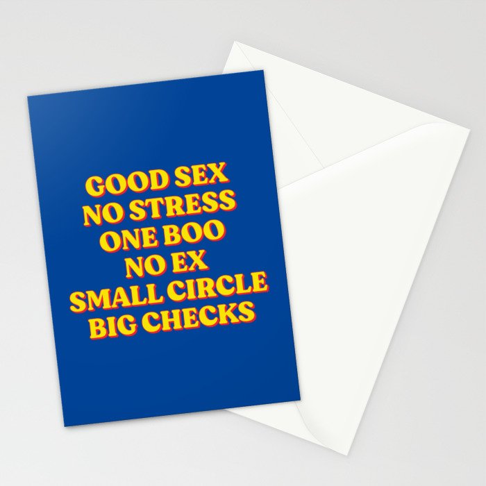 Good Sex, No Stress, One Boo, No Ex, Small Circle, Big Checks Stationery Card Gallery Image 2