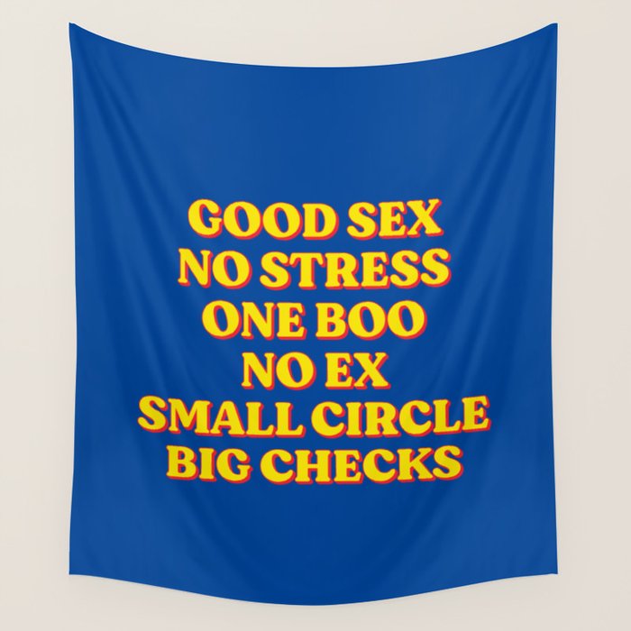 Good Sex, No Stress, One Boo, No Ex, Small Circle, Big Checks Wall Tapestry Gallery Image 4