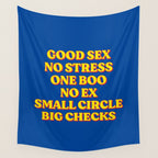 Good Sex, No Stress, One Boo, No Ex, Small Circle, Big Checks Wall Tapestry Gallery Image 4