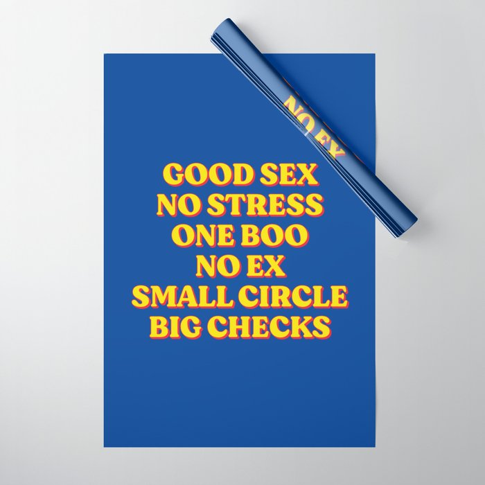 Good Sex, No Stress, One Boo, No Ex, Small Circle, Big Checks Wrapping Paper Gallery Image 1