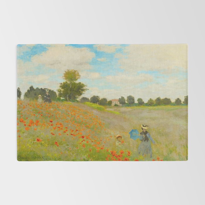 Claude Monet Impressionist Landscape Oil Painting Poppy Field Rug Gallery Image 2