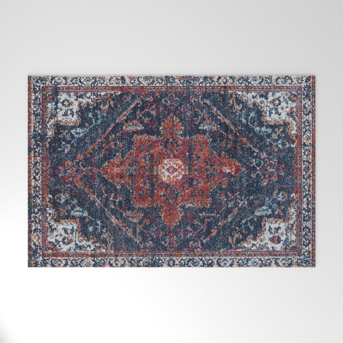 Persian blue and red retro rug Welcome Mat Gallery Image 1