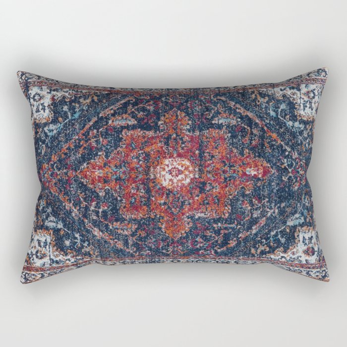 Persian blue and red retro rug Rectangular Pillow Gallery Image 1