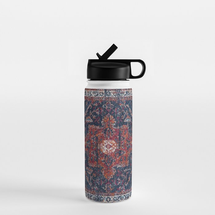 Persian blue and red retro rug Water Bottle Gallery Image 1
