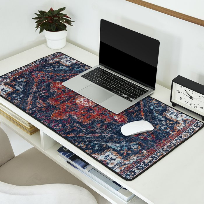 Persian blue and red retro rug Desk Mat Gallery Image 2