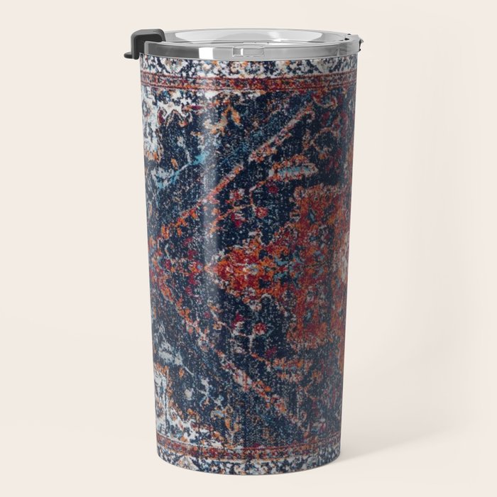 Persian blue and red retro rug Travel Mug Gallery Image 3