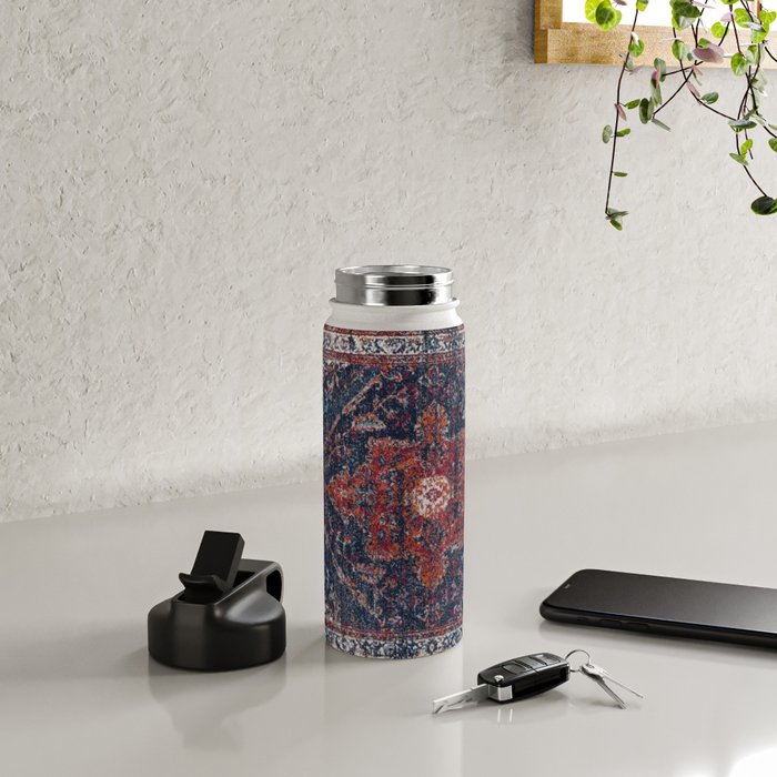 Persian blue and red retro rug Water Bottle Gallery Image 4