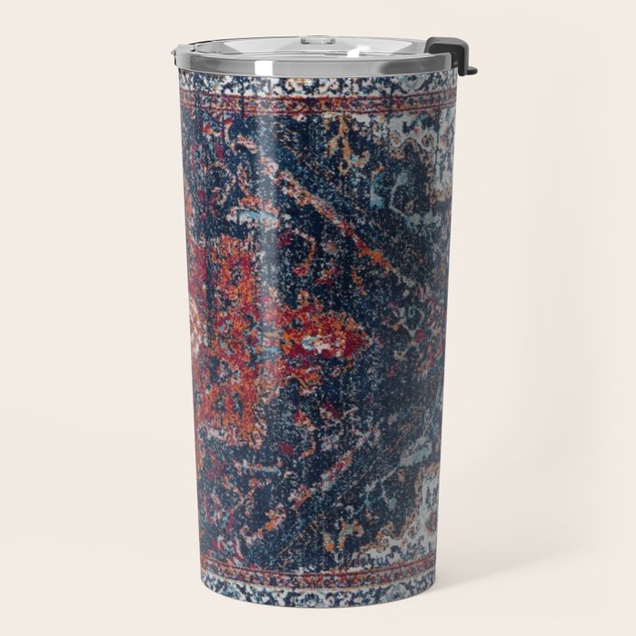 Persian blue and red retro rug Travel Mug Gallery Image 2