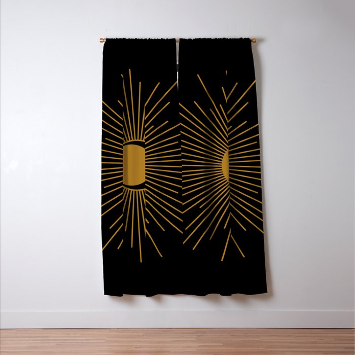 Subtle Sun Moon Stars in Black and Ochre Window Curtain Gallery Image 3