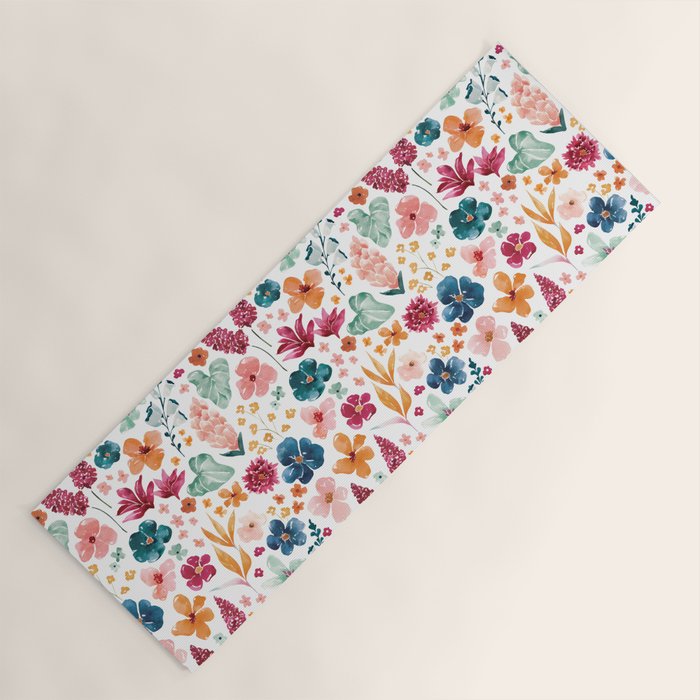 Colorful Tropical Jungle Watercolor Botanical Floral Yoga Mat Gallery Image 1
