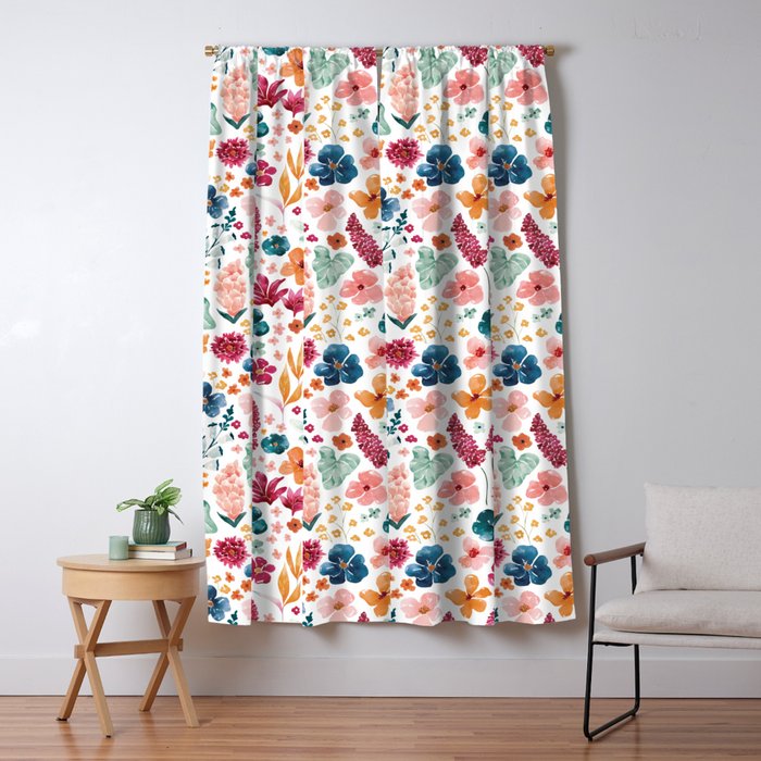 Colorful Tropical Jungle Watercolor Botanical Floral Window Curtain Gallery Image 5