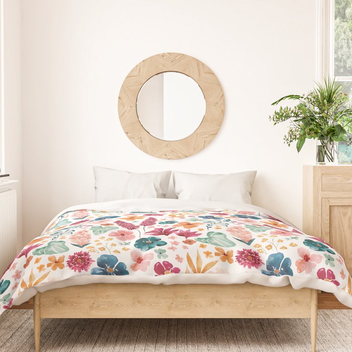 Colorful Tropical Jungle Watercolor Botanical Floral Duvet Cover Gallery Image 3