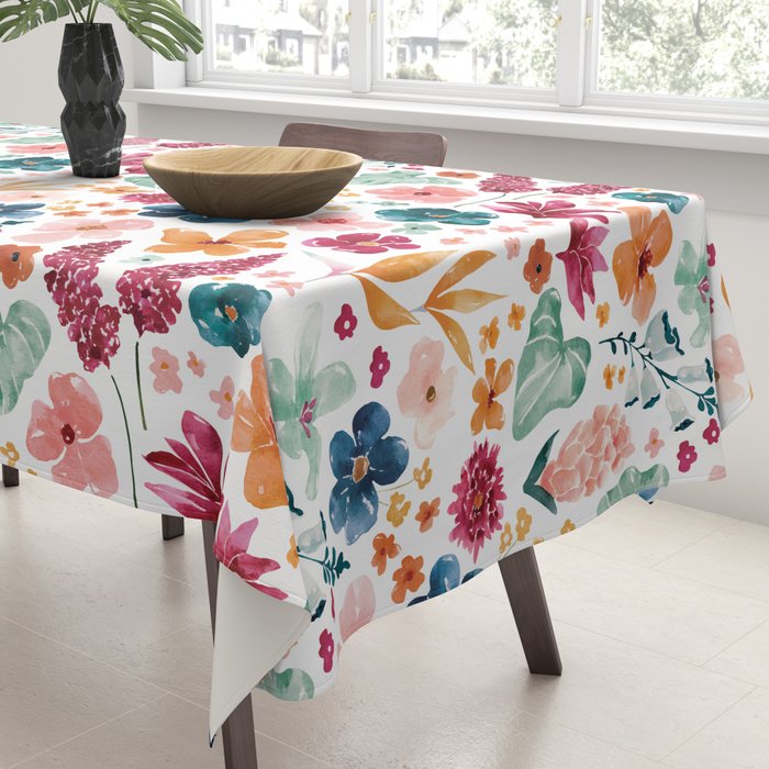 Colorful Tropical Jungle Watercolor Botanical Floral Tablecloth Gallery Image 3