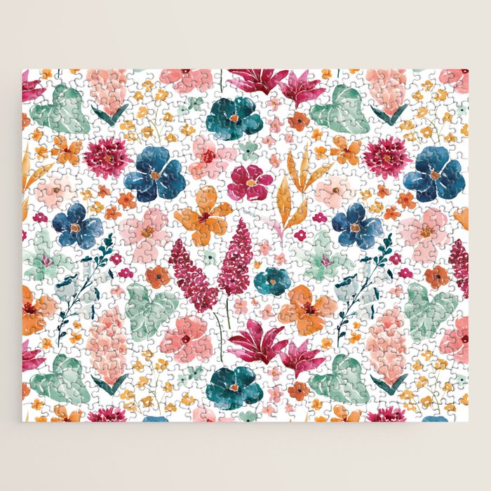 Colorful Tropical Jungle Watercolor Botanical Floral Jigsaw Puzzle Gallery Image 1