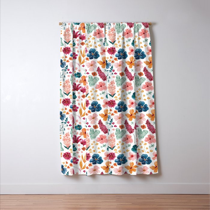 Colorful Tropical Jungle Watercolor Botanical Floral Window Curtain Gallery Image 3