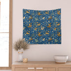 Dragons and Flowers on Classic Blue Wall Tapestry Gallery Image 2
