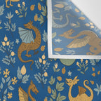 Dragons and Flowers on Classic Blue Wall Tapestry Gallery Image 3