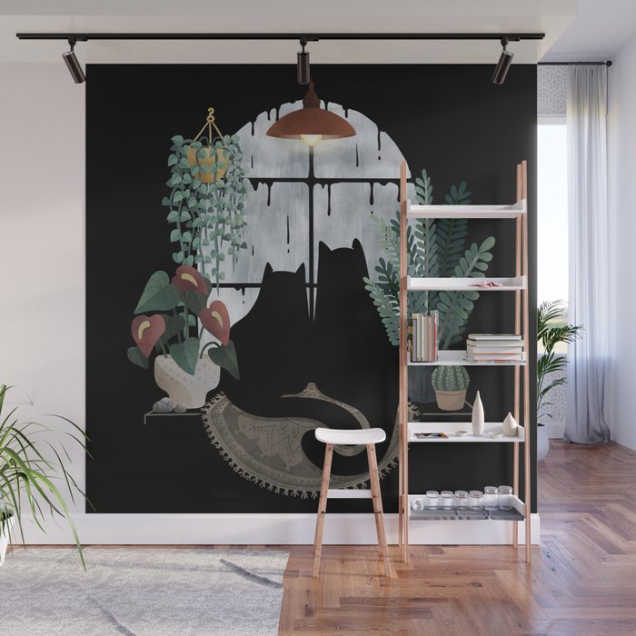 Rainy Day Cats on Black Wall Mural Gallery Image 1