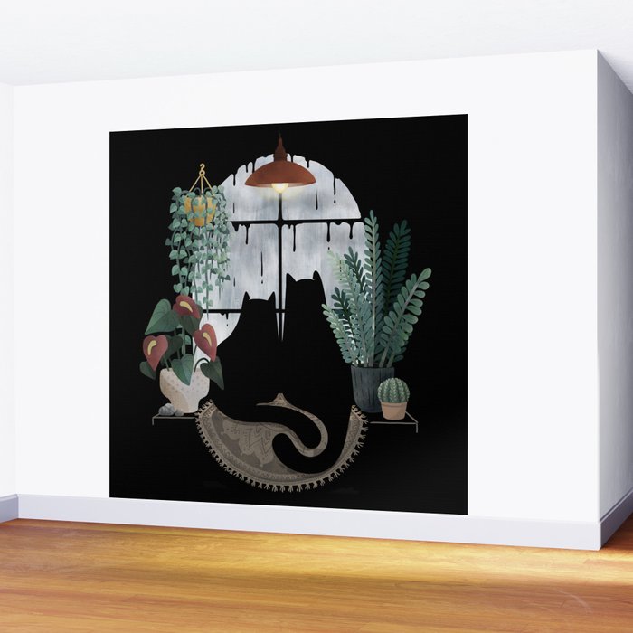 Rainy Day Cats on Black Wall Mural Gallery Image 2