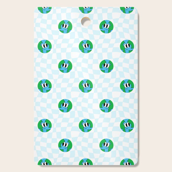 Retro cartoon earth planet checkered pattern Cutting Board Gallery Image 1