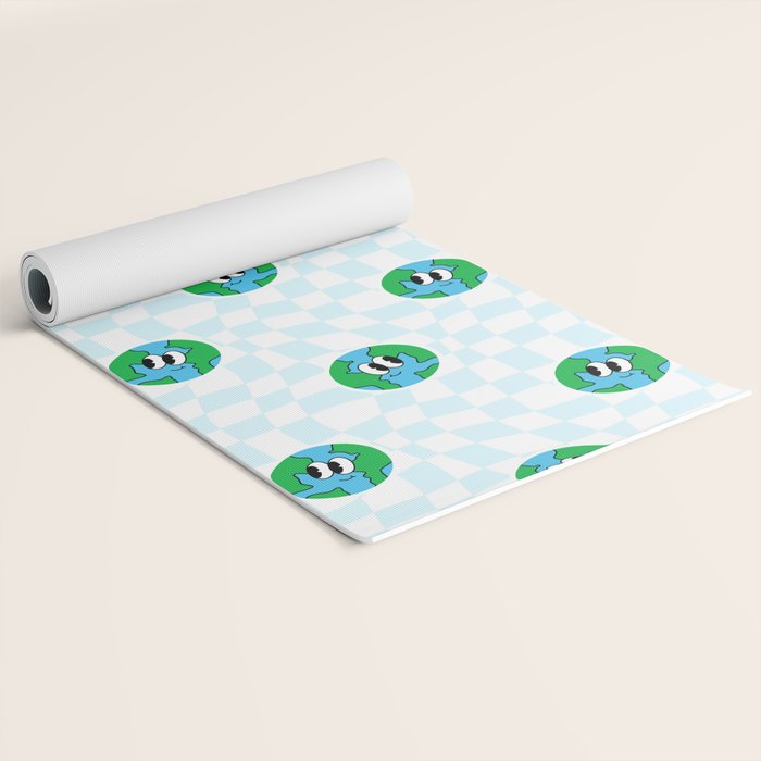 Retro cartoon earth planet checkered pattern Yoga Mat Gallery Image 2