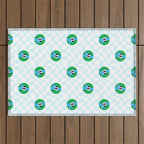 Retro cartoon earth planet checkered pattern Outdoor Rug Gallery Image 1