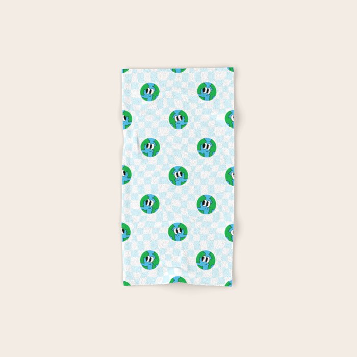 Retro cartoon earth planet checkered pattern Bath Towel Gallery Image 1