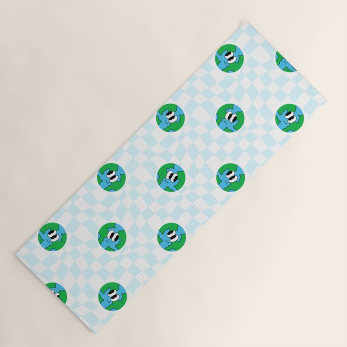 Retro cartoon earth planet checkered pattern Yoga Mat Gallery Image 1