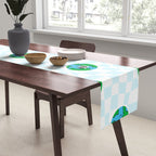 Retro cartoon earth planet checkered pattern Table Runner Gallery Image 2