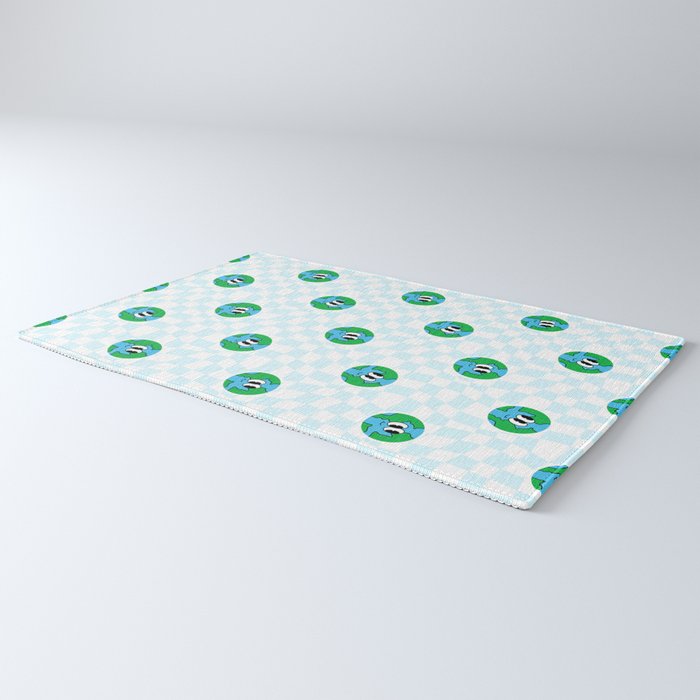 Retro cartoon earth planet checkered pattern Rug Gallery Image 3