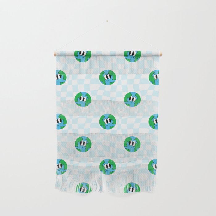Retro cartoon earth planet checkered pattern Wall Hanging Gallery Image 1