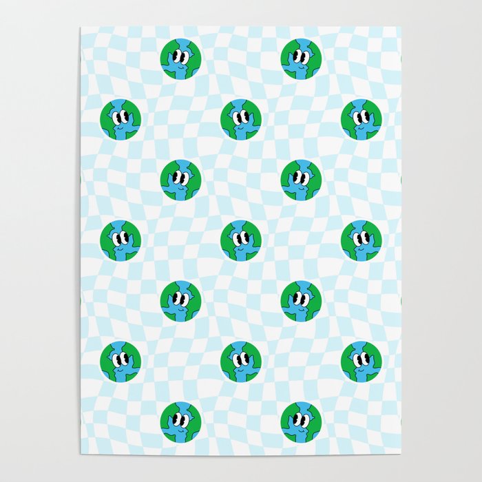 Retro cartoon earth planet checkered pattern Poster Gallery Image 4