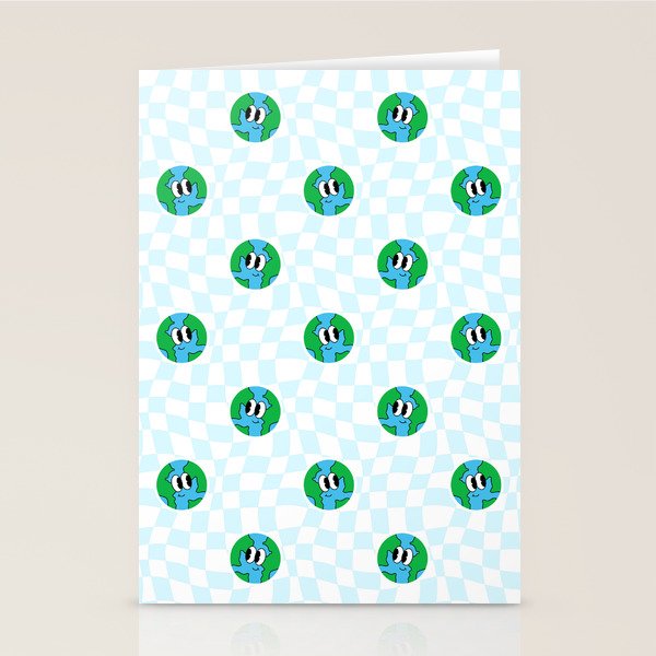 Retro cartoon earth planet checkered pattern Stationery Card Gallery Image 1