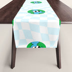 Retro cartoon earth planet checkered pattern Table Runner Gallery Image 1