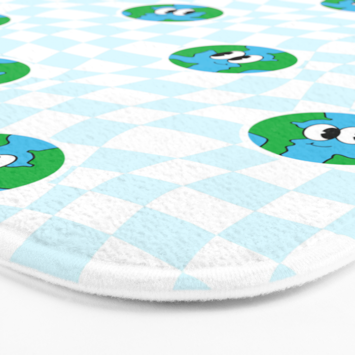 Retro cartoon earth planet checkered pattern Bath Mat Gallery Image 3