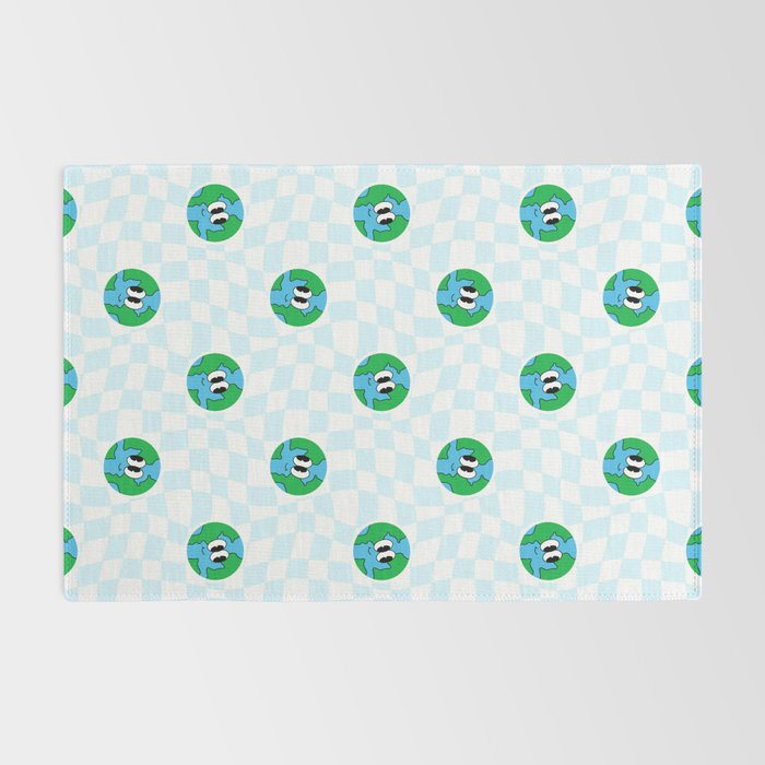 Retro cartoon earth planet checkered pattern Rug Gallery Image 2