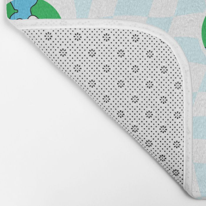 Retro cartoon earth planet checkered pattern Bath Mat Gallery Image 2
