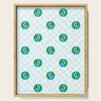 Retro cartoon earth planet checkered pattern Serving Tray Gallery Image 1